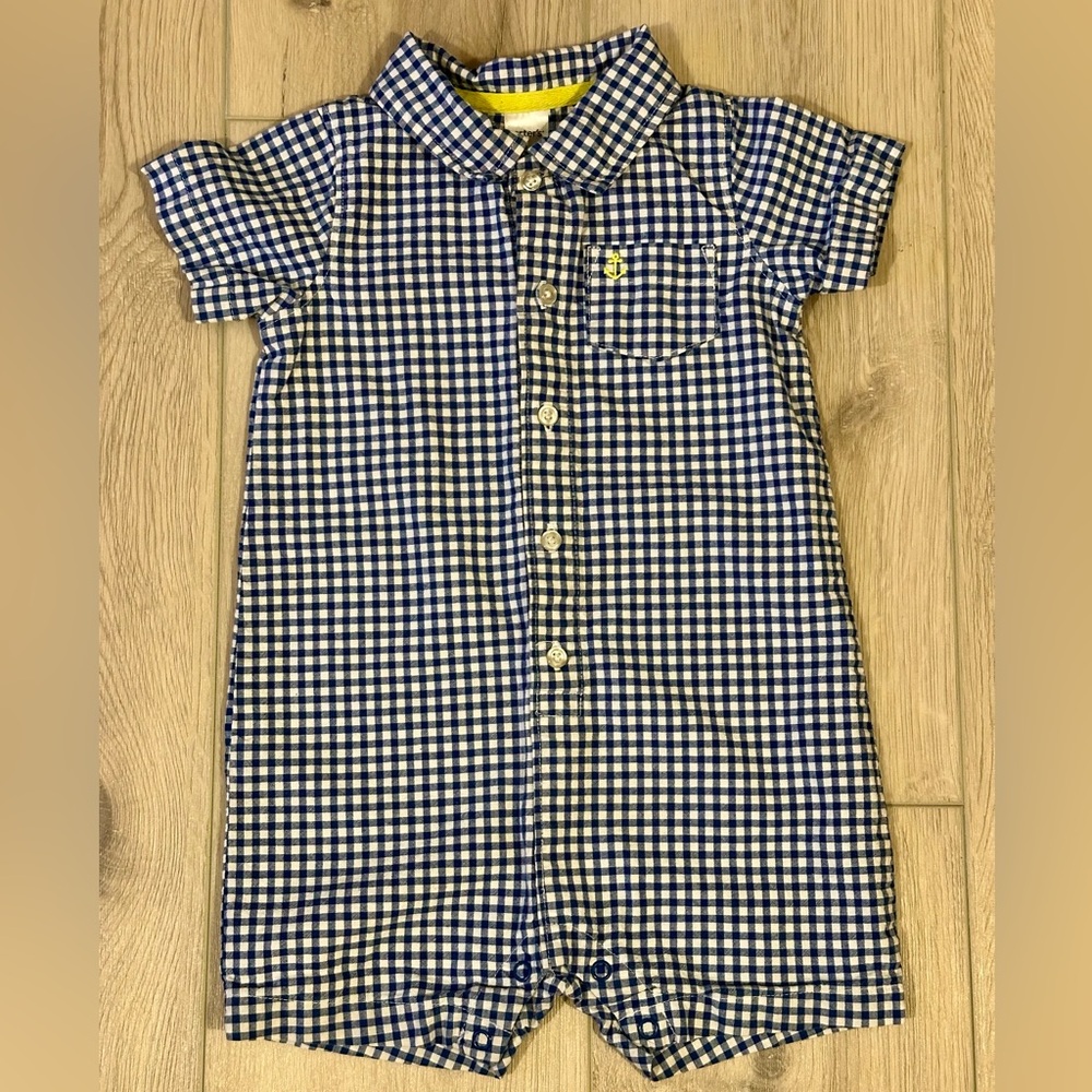 Carter's Navy and White Checkered Romper